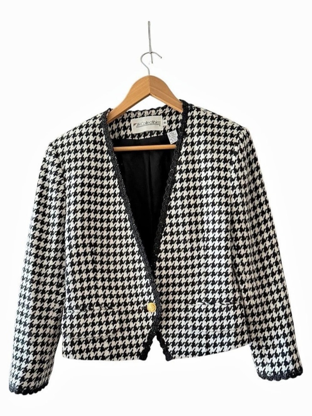JH Collectibles Houndstooth Blazer in Black & White Trimmed Size 8